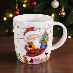 ЧАША ДЯДО КОЛЕДА С КРАСИВА ОПАКОВКА КАРТИЧКА - УСМИХНАТ И ДОБЪР