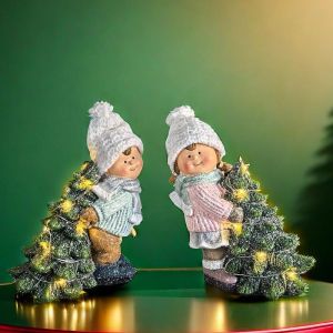 КОМПЛЕКТ ОТ 2 БРОЯ СВЕТЕЩИ ФИГУРКИ ДЕЦА - ЕЛХА ЗА ПРАЗНИКА