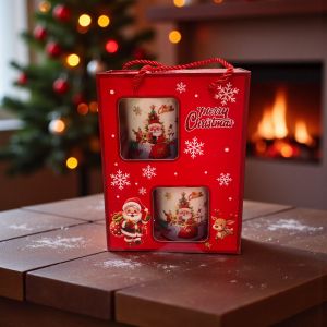 КОМПЛЕКТ ОТ КОЛЕДНИ ЧАШИ / 2ЧАШИ+2ЛЪЖИЧКИ / - УСМИВКИ ОТ БЕЛОБРАДИЯ СТАРЕЦ