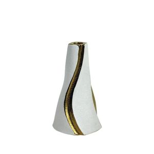 СТИЛЕН СВЕЩНИК ЗА КОНУСНА СВЕЩ 24см - ИЗКУСТВО В БЯЛО И ЗЛАТО