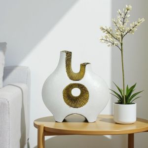 СТИЛИЗИРАНА ВАЗА 25см - ИЗКУСТВО В БЯЛО И ЗЛАТО