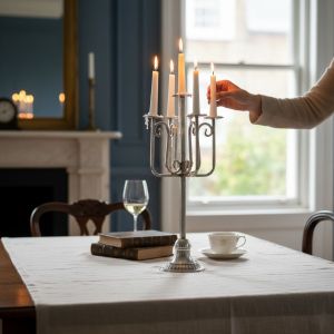 Метален винтидж свещник за 5 свещи 75 см 