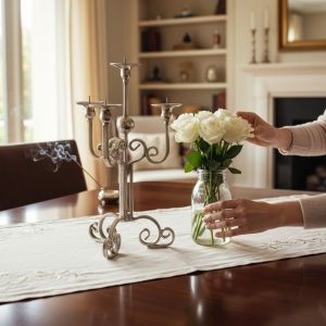 Метален винтидж свещник за 4 свещи 56 см