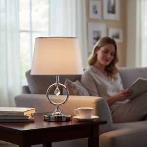 Настолна нощна лампа - сребристо сива