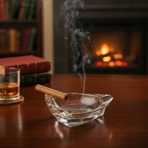 ПЕПЕЛНИК ОТ СТЪКЛО СЪС ЗЛАТЕН  КАНТ - ТАБАКО