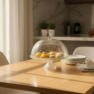 ПОДНОС ЗА ТОРТА С КАПАК ОТ СТЪКЛО - РЕЛЕФ И ПРОЗРАЧНОСТ