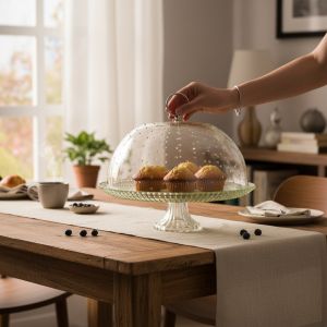 ПОДНОС ЗА ТОРТА С КАПАК ОТ СТЪКЛО - РЕЛЕФ И ПРОЗРАЧНОСТ