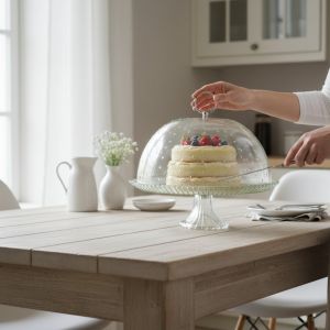 ПОДНОС ЗА ТОРТА С КАПАК ОТ СТЪКЛО - РЕЛЕФ И ПРОЗРАЧНОСТ