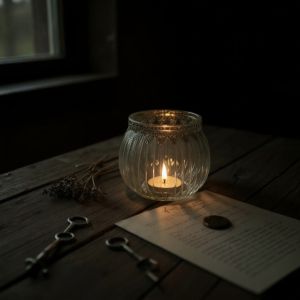 Стъклен прозрачен свещник с метален обков в златисто Ф8Х8