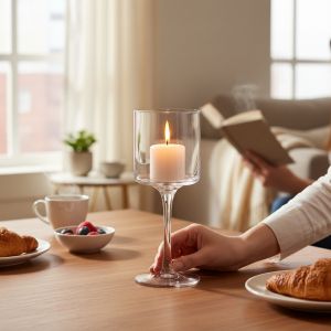 Стъклен свещник на столче 26 см