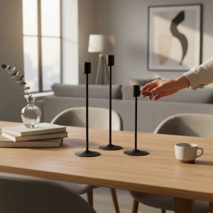 СВЕЩНИК 25см/среден/ ЗА КОНУСНА СВЕЩ - КЛАСИЧЕСКО ЧЕРНО