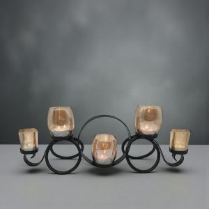 Свещник метал и стъкло черен кехлибар петица