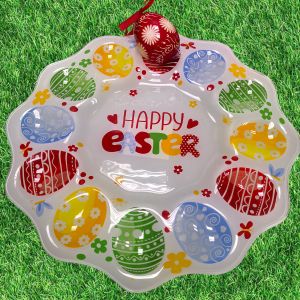 ВЕЛИКДЕНСКА СТЪКЛЕНА ЧИНИЯ С 12 броя ГНЕЗДА ЗА ЯЙЦА - ПЪСТЪР ВЕЛИКДЕН