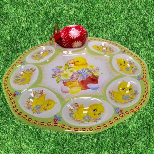 ВЕЛИКДЕНСКА СТЪКЛЕНА ЧИНИЯ С 8 броя ГНЕЗДА ЗА ЯЙЦА - ПЪСТЪР ВЕЛИКДЕН