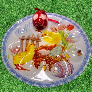 ВЕЛИКДЕНСКА СТЪКЛЕНА ЧИНИЯ С 8 броя ГНЕЗДА ЗА ЯЙЦА - ПЪСТЪР ВЕЛИКДЕН