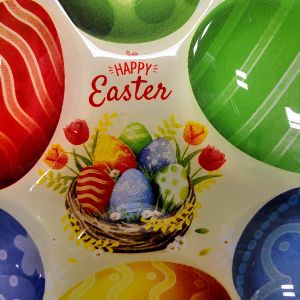 ВЕЛИКДЕНСКА СТЪКЛЕНА ЧИНИЯ С 6 броя ГНЕЗДА ЗА ЯЙЦА - ПЪСТЪР ВЕЛИКДЕН