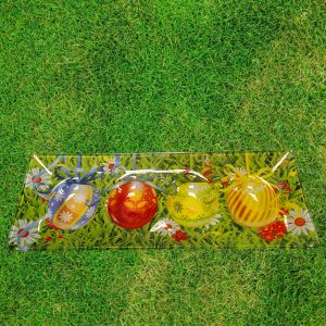 ВЕЛИКДЕНСКА СТЪКЛЕНА ЧИНИЯ С 4 броя ГНЕЗДА ЗА ЯЙЦА - ПЪСТЪР ВЕЛИКДЕН