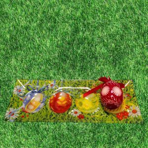 ВЕЛИКДЕНСКА СТЪКЛЕНА ЧИНИЯ С 4 броя ГНЕЗДА ЗА ЯЙЦА - ПЪСТЪР ВЕЛИКДЕН