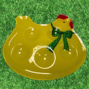 ВЕЛИКДЕНСКА СТЪКЛЕНА ЧИНИЯ КОКОШКА С 5 броя ГНЕЗДА ЗА ЯЙЦА - ПЪСТЪР ВЕЛИКДЕН