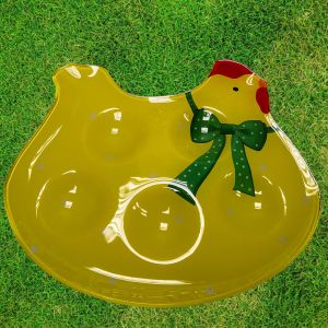 ВЕЛИКДЕНСКА СТЪКЛЕНА ЧИНИЯ КОКОШКА С 5 броя ГНЕЗДА ЗА ЯЙЦА - ПЪСТЪР ВЕЛИКДЕН