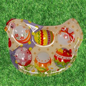 ВЕЛИКДЕНСКА СТЪКЛЕНА ЧИНИЯ КОКОШКА С 6 броя ГНЕЗДА ЗА ЯЙЦА - ПЪСТЪР ВЕЛИКДЕН