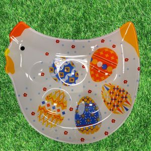 ВЕЛИКДЕНСКА СТЪКЛЕНА ЧИНИЯ КОКОШКА С 5 броя ГНЕЗДА ЗА ЯЙЦА - ПЪСТЪР ВЕЛИКДЕН