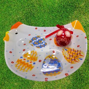 ВЕЛИКДЕНСКА СТЪКЛЕНА ЧИНИЯ КОКОШКА С 5 броя ГНЕЗДА ЗА ЯЙЦА - ПЪСТЪР ВЕЛИКДЕН