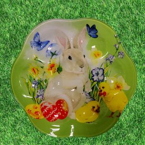 ВЕЛИКДЕНСКА СТЪКЛЕНА ЧИНИЯ С 6 броя ГНЕЗДА ЗА ЯЙЦА - ПЪСТЪР ВЕЛИКДЕН