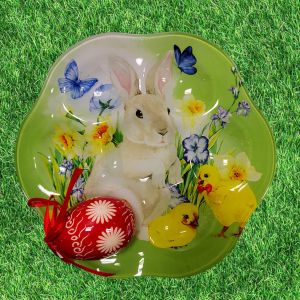 ВЕЛИКДЕНСКА СТЪКЛЕНА ЧИНИЯ С 6 броя ГНЕЗДА ЗА ЯЙЦА - ПЪСТЪР ВЕЛИКДЕН