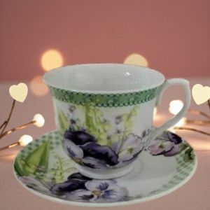 СЕРВИЗ КАФЕ / ЧАЙ 6 чаши + 6 чинийки - ПРОЛЕТНИ ТЕМЕНУГИ