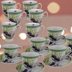 СЕРВИЗ ЗА КАФЕ И ЧАЙ / 6 чаши за чай + сервиз за кафе за 6 човека/ - ПРОЛЕТНИ ТЕМЕНУГИ 