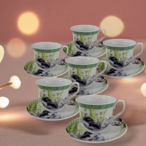 СЕРВИЗ ЗА КАФЕ И ЧАЙ / 6 чаши за чай + сервиз за кафе за 6 човека/ - ПРОЛЕТНИ ТЕМЕНУГИ 