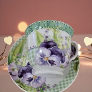 СЕРВИЗ ЗА КАФЕ И ЧАЙ / 6 чаши за чай + сервиз за кафе за 6 човека/ - ПРОЛЕТНИ ТЕМЕНУГИ 