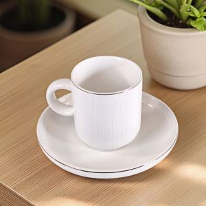 СЕРВИЗ ЗА КАФЕ 6 чаши + 6 чинийки - БЕЛИ ДЪРВЕСНИ НИШКИ