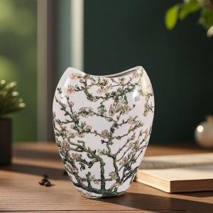 ПОРЦЕЛАНОВА ВАЗА  ПО КАРТИНА НА ВАН ГОГ - ЦЪФНАЛИ БАДЕМИ / бял фон /