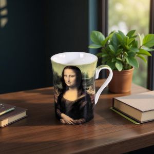 ПОРЦЕЛАНОВА ЧАША В ПОДАРЪЧНА КУТИЯ ПО КАРТИНА НА ЛЕОНАРДО  - МОНА ЛИЗА