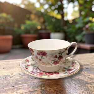 СЕРВИЗ ЗА КАФЕ / ЧАЙ  6чаши+6чинийки - ЛЮБОВЕН ЗАМЪК ОТ РОЗИ