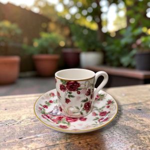 СЕРВИЗ ЗА КАФЕ ЕСПРЕСО / ТУРСКО КАФЕ 6чаши+6чинийки - ЛЮБОВЕН ЗАМЪК ОТ РОЗИ