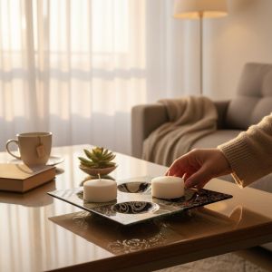 СВЕЩНИК ЗА 4 броя СВЕЩИ - АРТИСТИЧНИ УСМИВКИ