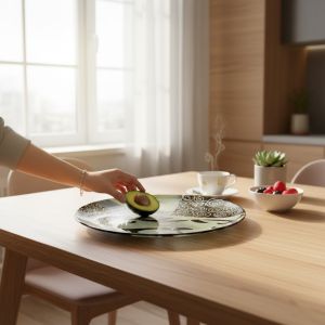 СТЪКЛЕНО ПЛАТО КРЪГ 32см - АРТИСТИЧНИ УСМИВКИ