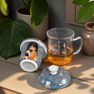 ЧАША ОТ БОРОСИЛИКАТНО СТЪКЛО ЗА ЧАЙ   - ЧЕЛО КОТЕ КНИЖКИ