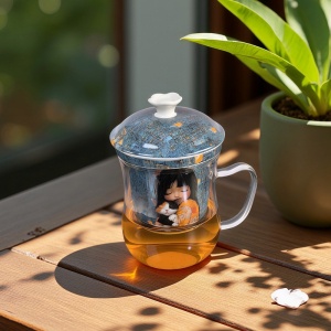 ЧАША ОТ БОРОСИЛИКАТНО СТЪКЛО ЗА ЧАЙ   - ЧЕЛО КОТЕ КНИЖКИ