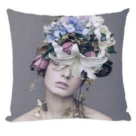 Декоративна възглавница - жена и цветя