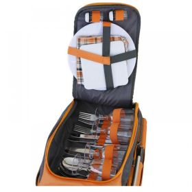 Чанта за пикник за двама в сиво и оранжево 