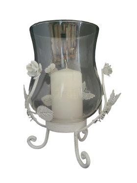 Сватбен метален свещник с цветя и пеперуди 28 см